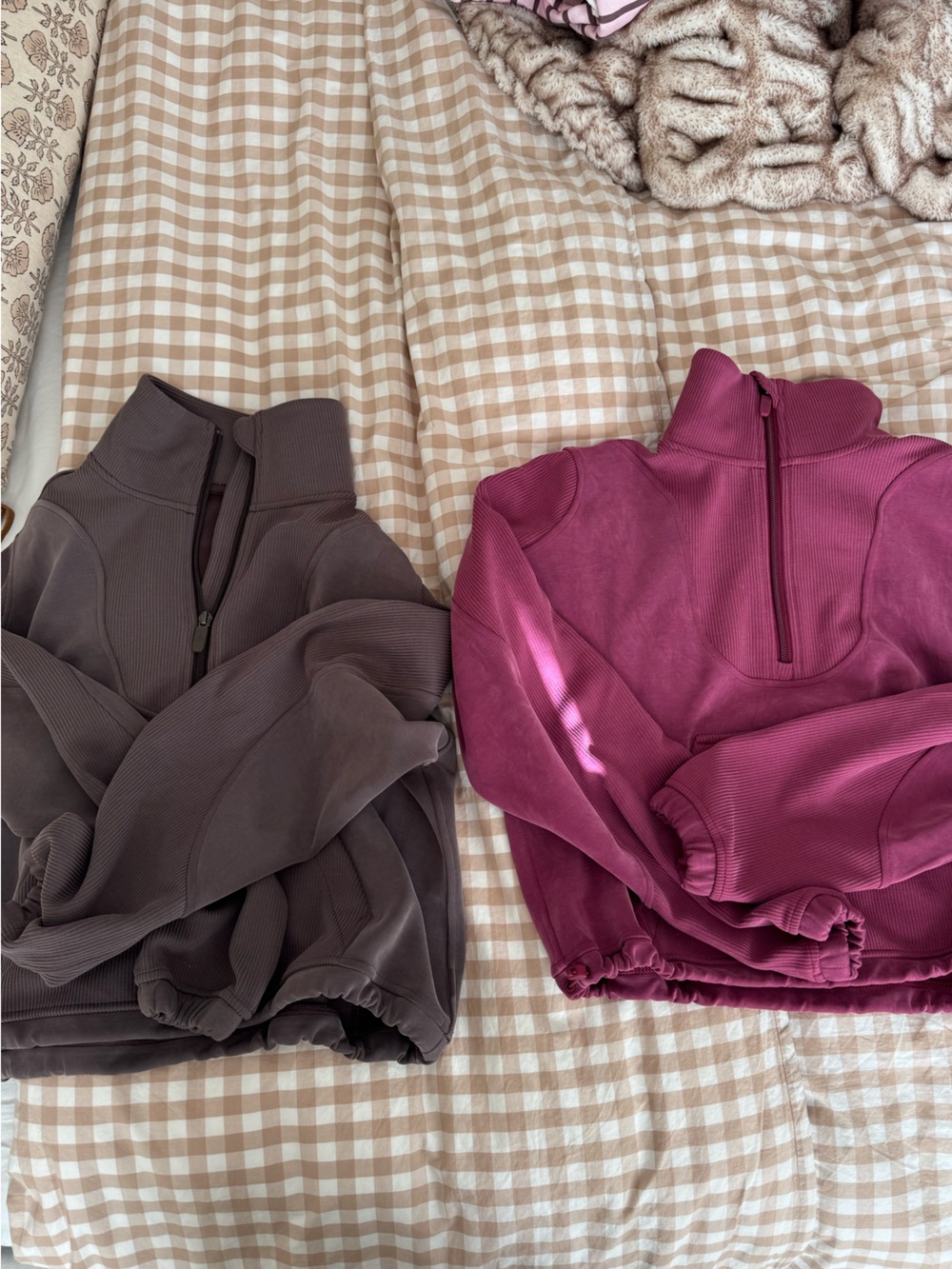 Women’s Lululmeon Zip Mock-Neck Sweatshirts brown AND maroon. Offer is for both.